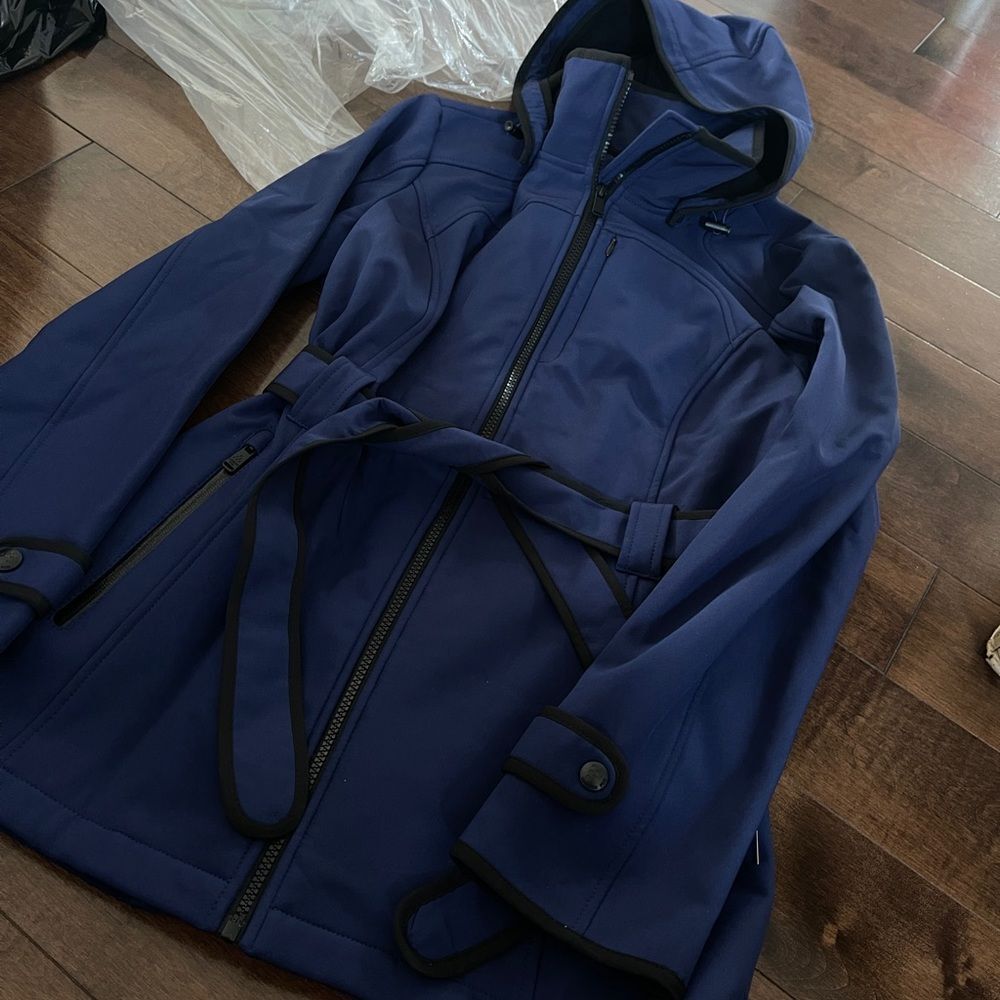 London Fog Belted Softshell Jacket-Marine Blue-Medium